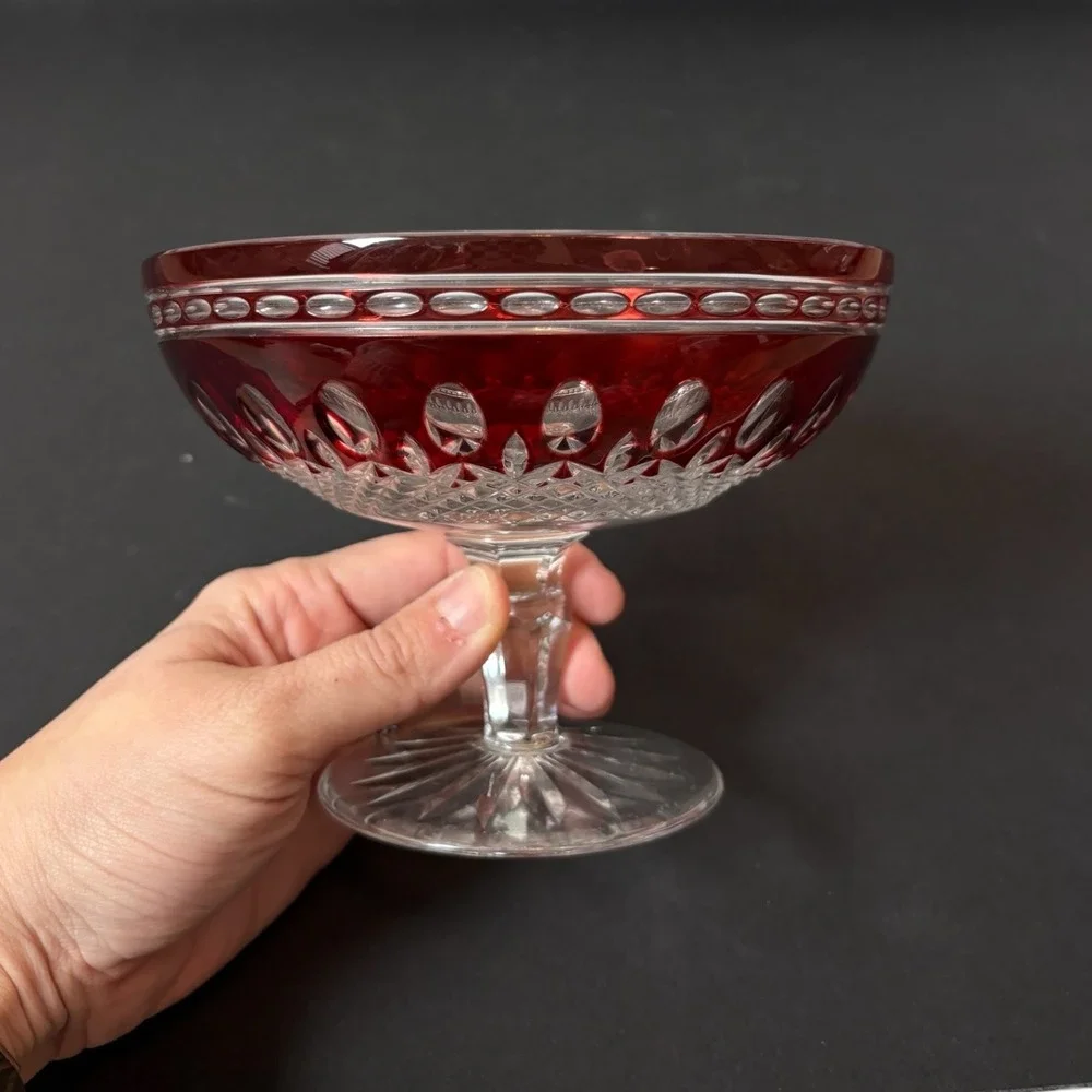 Waterford Crystal Clarendon Pedestal Compote Vintage Ruby Red‎ Crimson Cut Glass